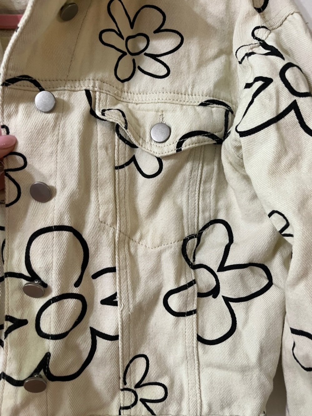 Cream Floral Print Light Denim Jacket - Picture 3 of 3